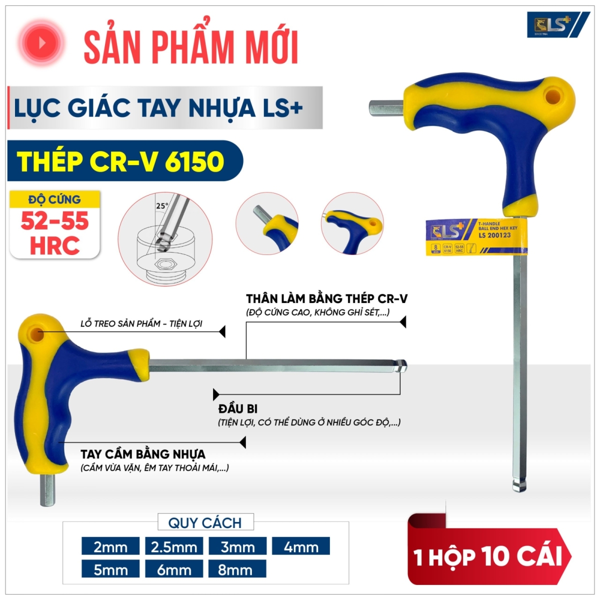Lục giác tay nhựa đầu bi LS+