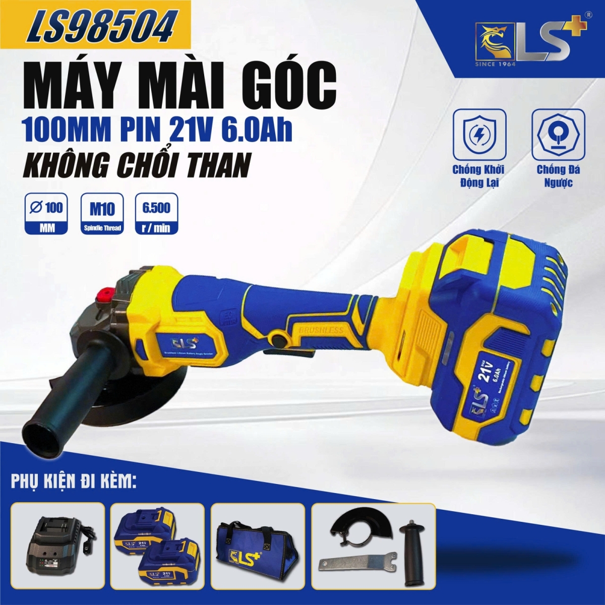 Máy Mài Góc 100mm Pin 21V 6.0AH LS+
