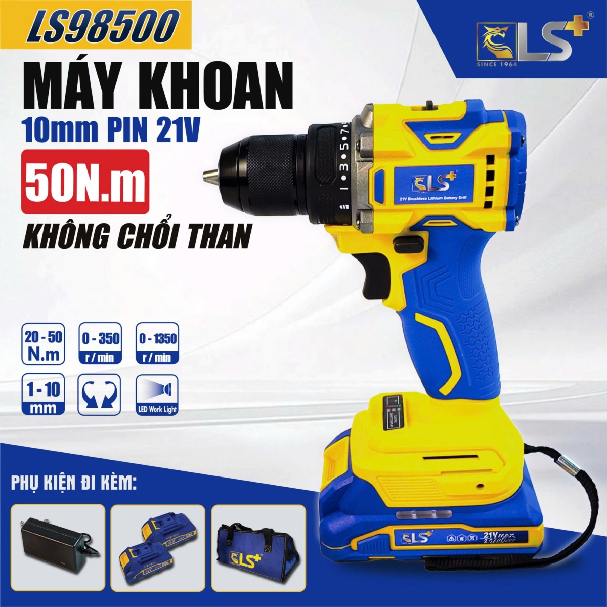 Máy Khoan 10mm Pin 21V 50N.m LS+