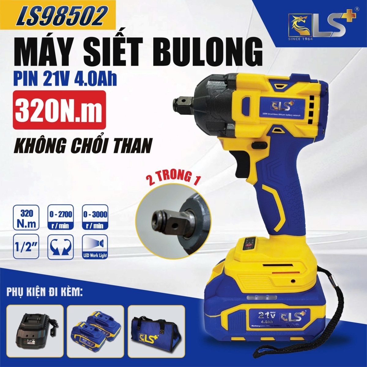 Máy Siết Bulong Pin 21V 4.0AH 320N.m LS+