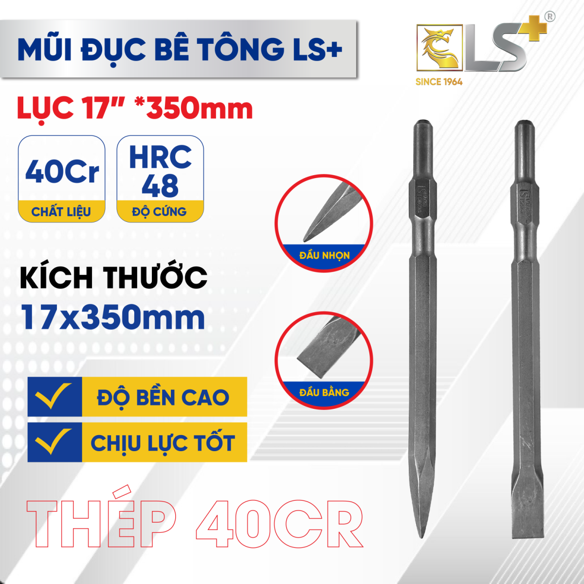 Mũi đục bê tông lục 17"x350mm LS+