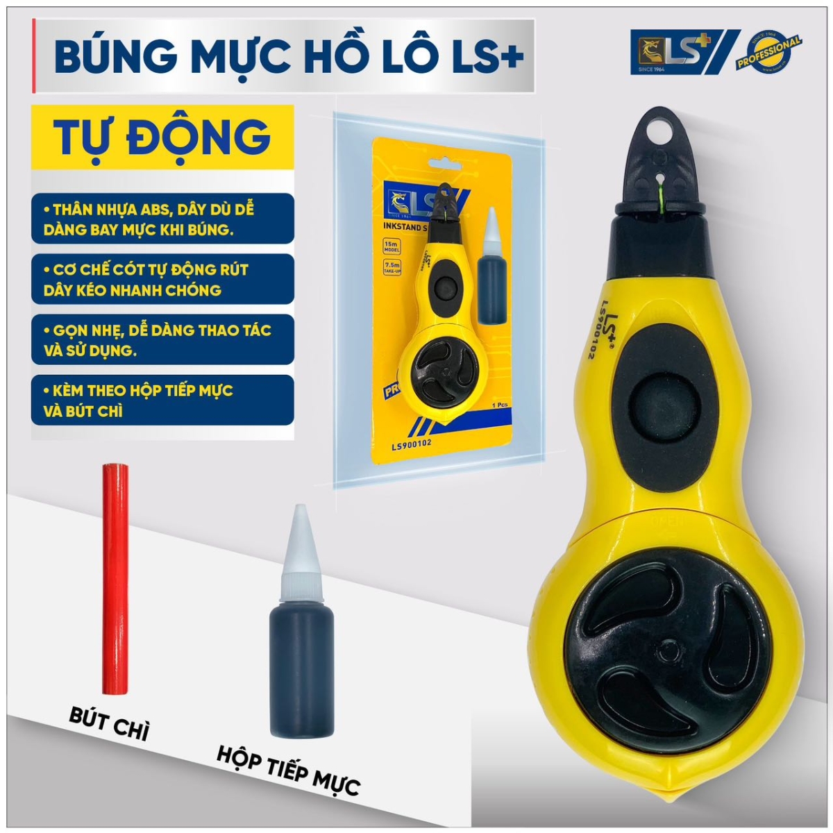 Automatic Chalk Line Reel with LS+ Ink Cartridge
