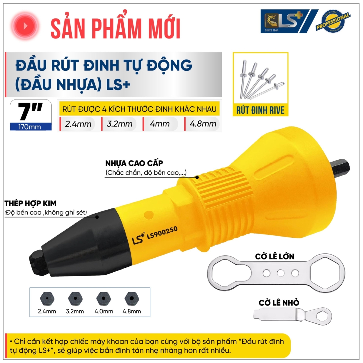 Đầu rút rive tự động (đầu nhựa) LS+