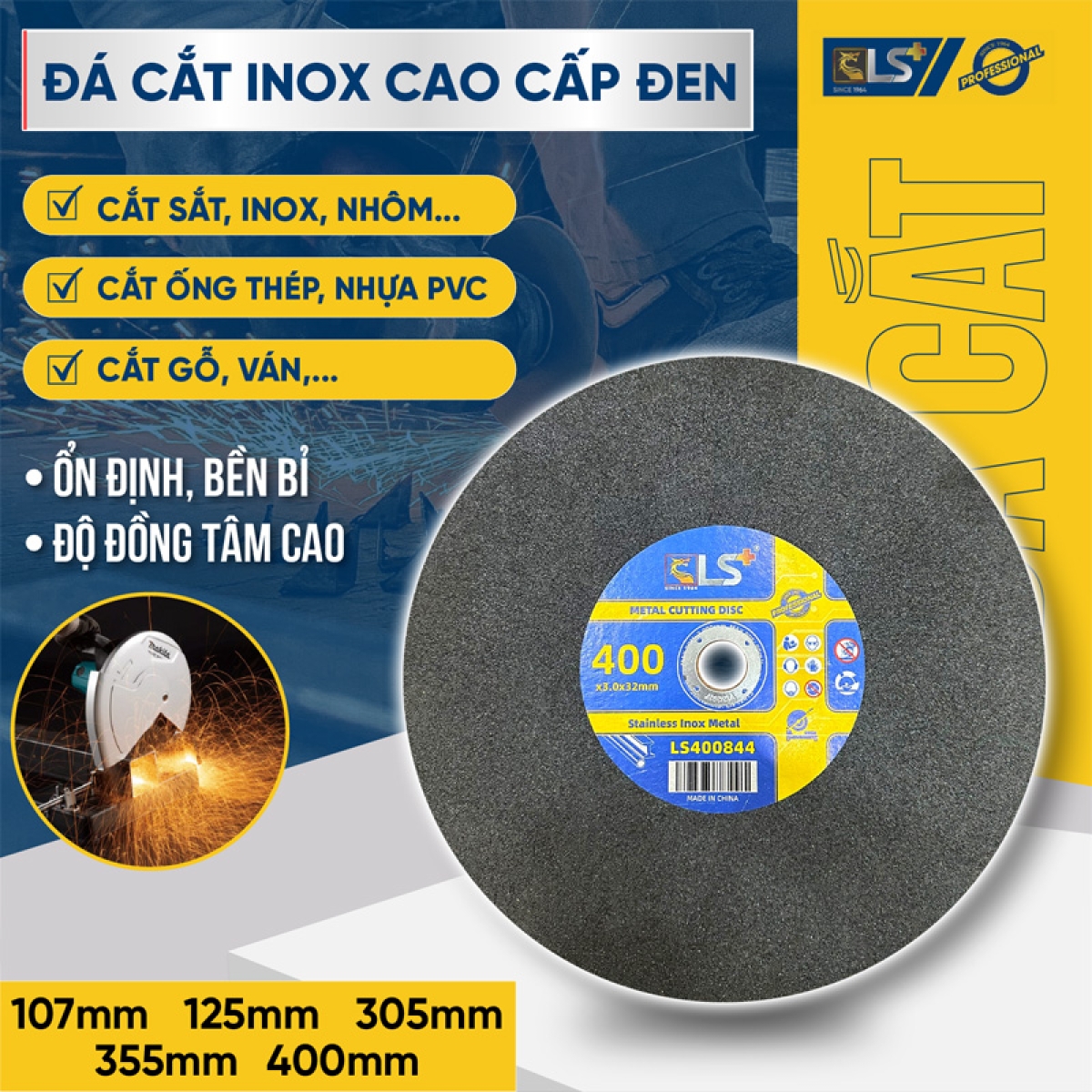 Đá cắt inox cao cấp đen LS+