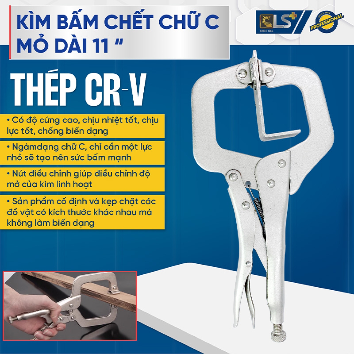 11" - 275mm C-Clamp Long Jaw Locking Pliers LS+