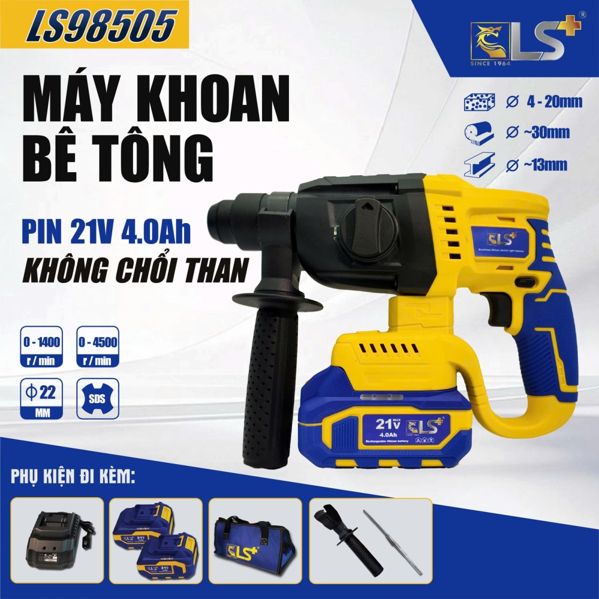 Máy Khoan Bê Tông Pin 21V 4.0AH LS+