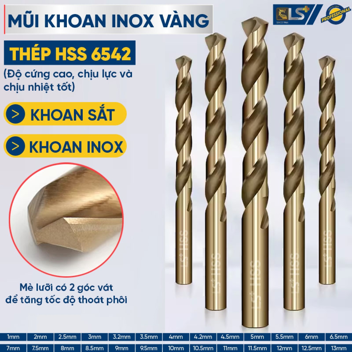 Gold Stainless Steel Drill Bits LS+ (Pack of 10)