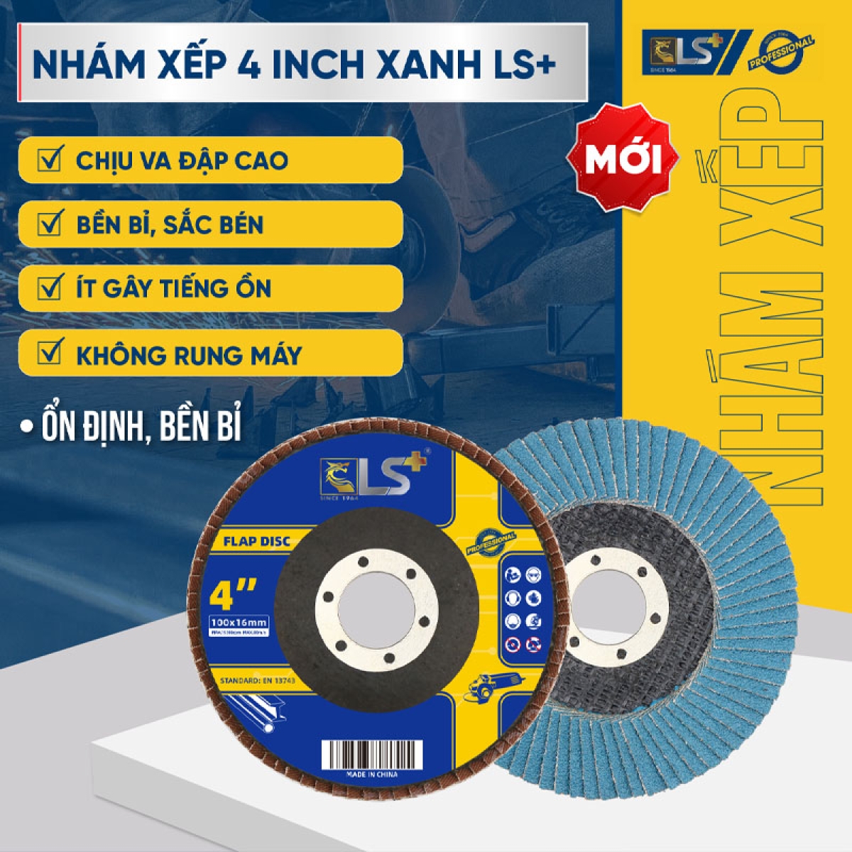 Nhám xếp 4" xanh LS+