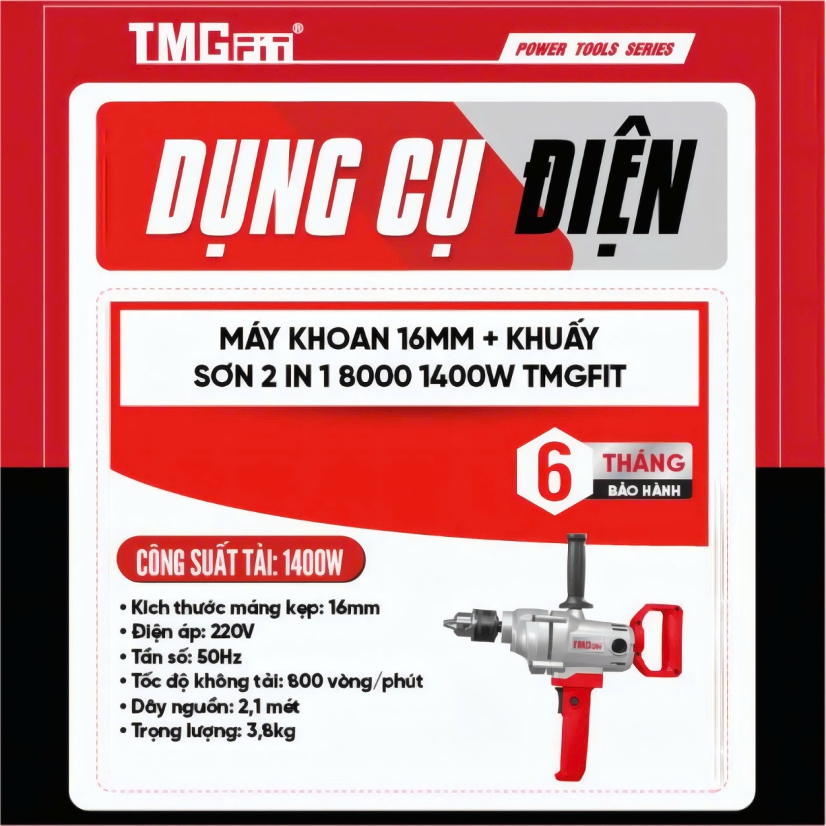 Máy Khoan 16MM Khuấy sơn 2IN1 1400W 8000