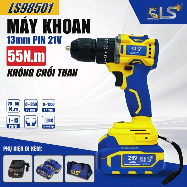 Máy Khoan 13mm Pin 21V 4.0Ah 55N.m LS+