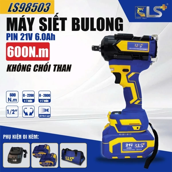 Máy Siết Bulong Pin 21V 6.0AH 600N.m LS+