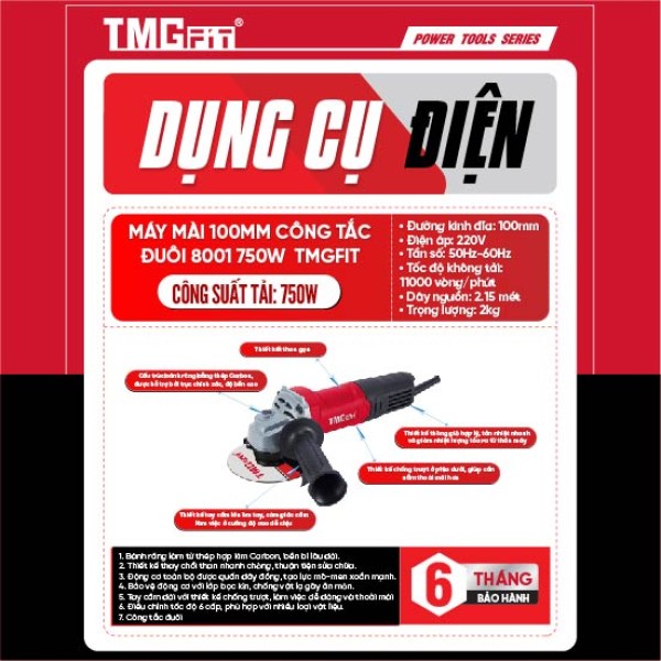 Máy Mài 100mm Công Tắc Đuôi 750W 8001