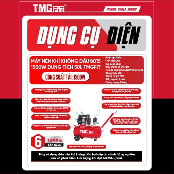 Máy nén khí không dầu 50L 1000W 8015