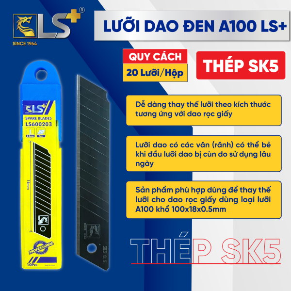 Lưỡi Dao Rọc Giấy Đen A100 Cao Cấp LS+