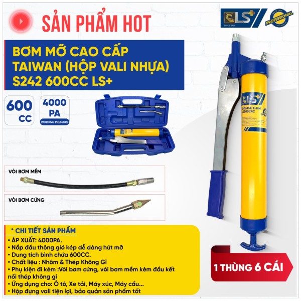 Bơm mỡ cao cấp Taiwan hộp vali S242 - 600cc LS+