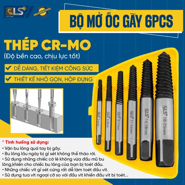 BROKEN SCREW EXTRACTOR SET 6PCS LS+