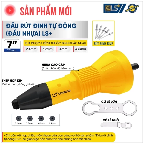 Đầu rút rive tự động (đầu nhựa) LS+