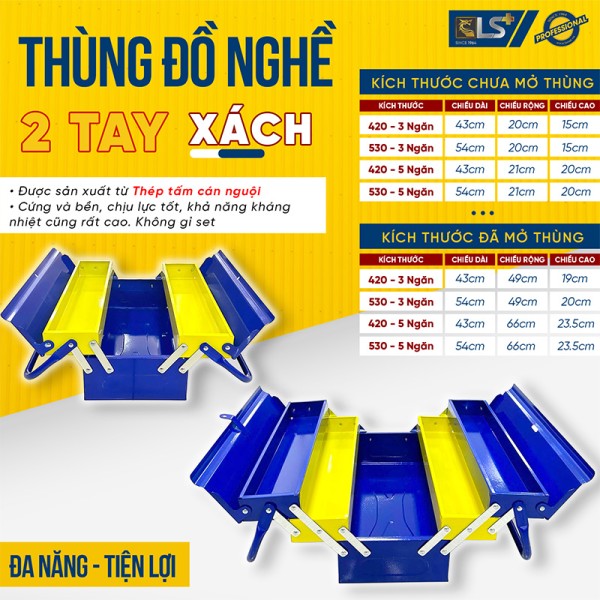 Thùng Sắt 2 Tay Xách 530 3 Ngăn LS+