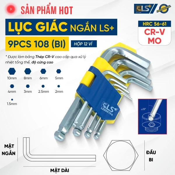 Lục giác ngắn Bộ 9PCS Bi LS+
