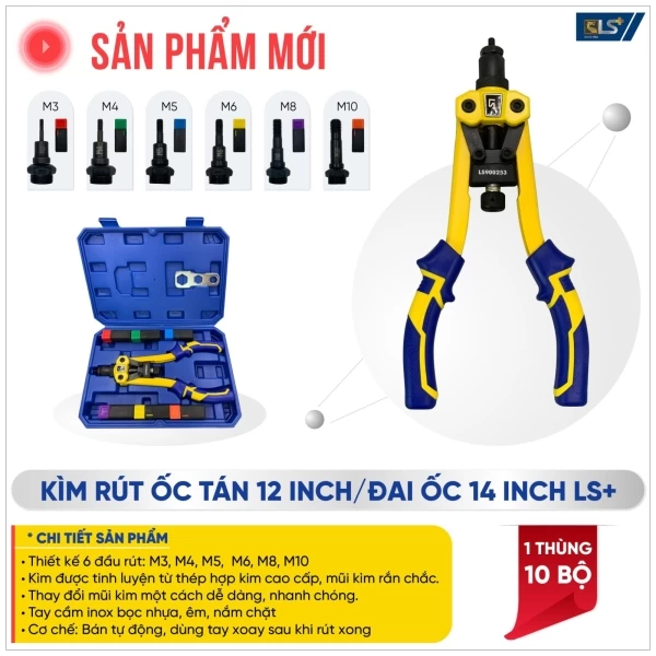 Kìm rút ốc tán 12", đai ốc 14 Inch: M(3,4.5.6.8.10)