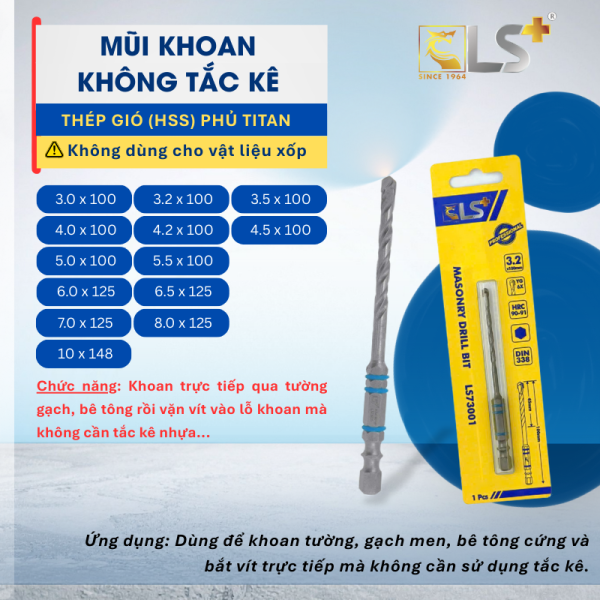 Mũi Khoan Không Tắc Kê 6.5x125 LS+