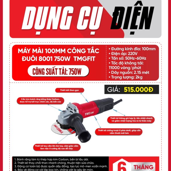 Máy Mài Góc 100mm Công Tắc Đuôi 750W 8001