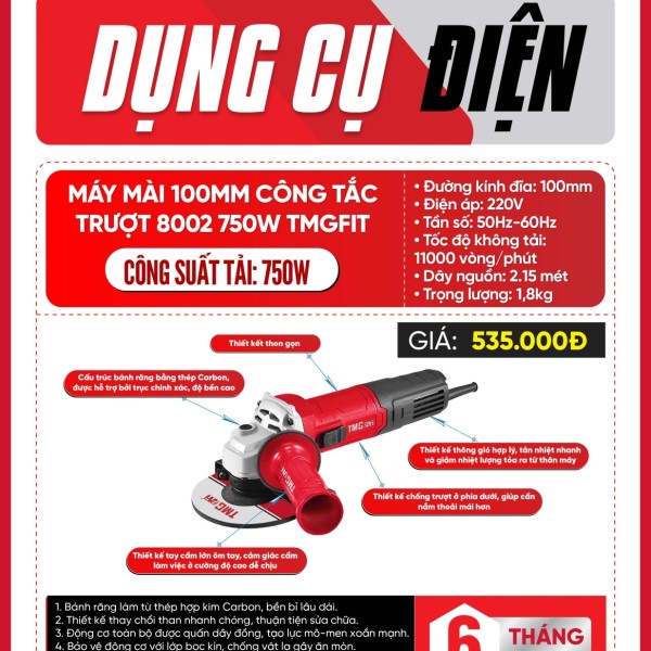Máy Mài Góc 100mm Công Tắc Trượt 750W 8002
