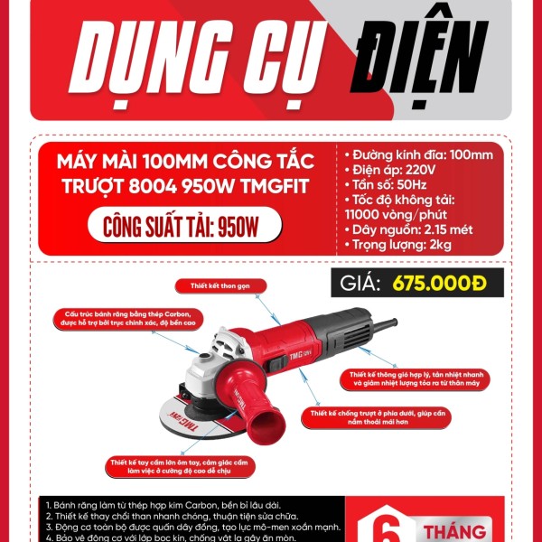 Máy mài góc 100mm công tắc trượt 950W 8004