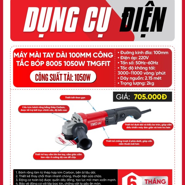 Máy mài góc tay dài 100mm công tắc bóp 1050W 8005 