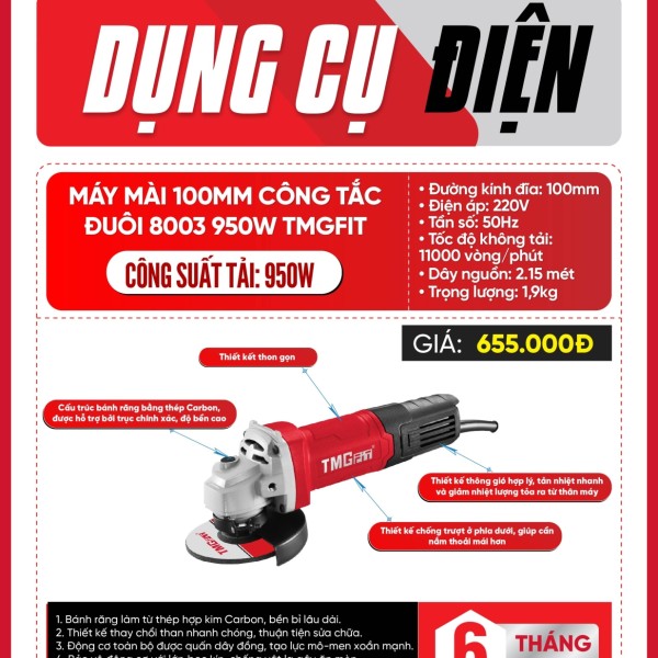 Máy Mài Góc 100mm Công Tắc Đuôi 950W 8003