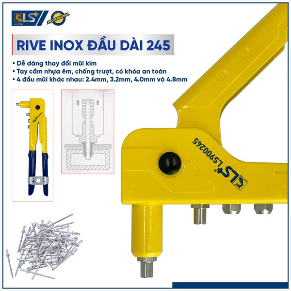 Rive inox đầu dài 245 LS+