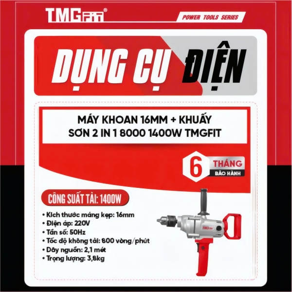 Máy Khoan 16MM Khuấy sơn 2IN1 1400W 8000