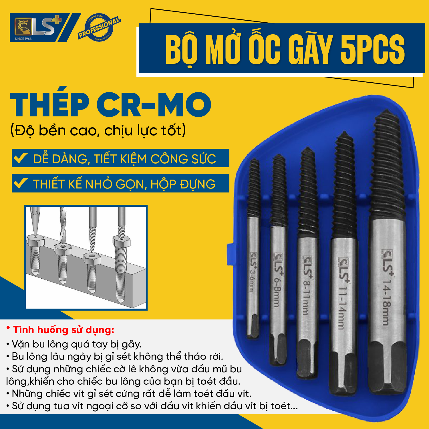 Bộ mở ốc gãy 5pcs LS+