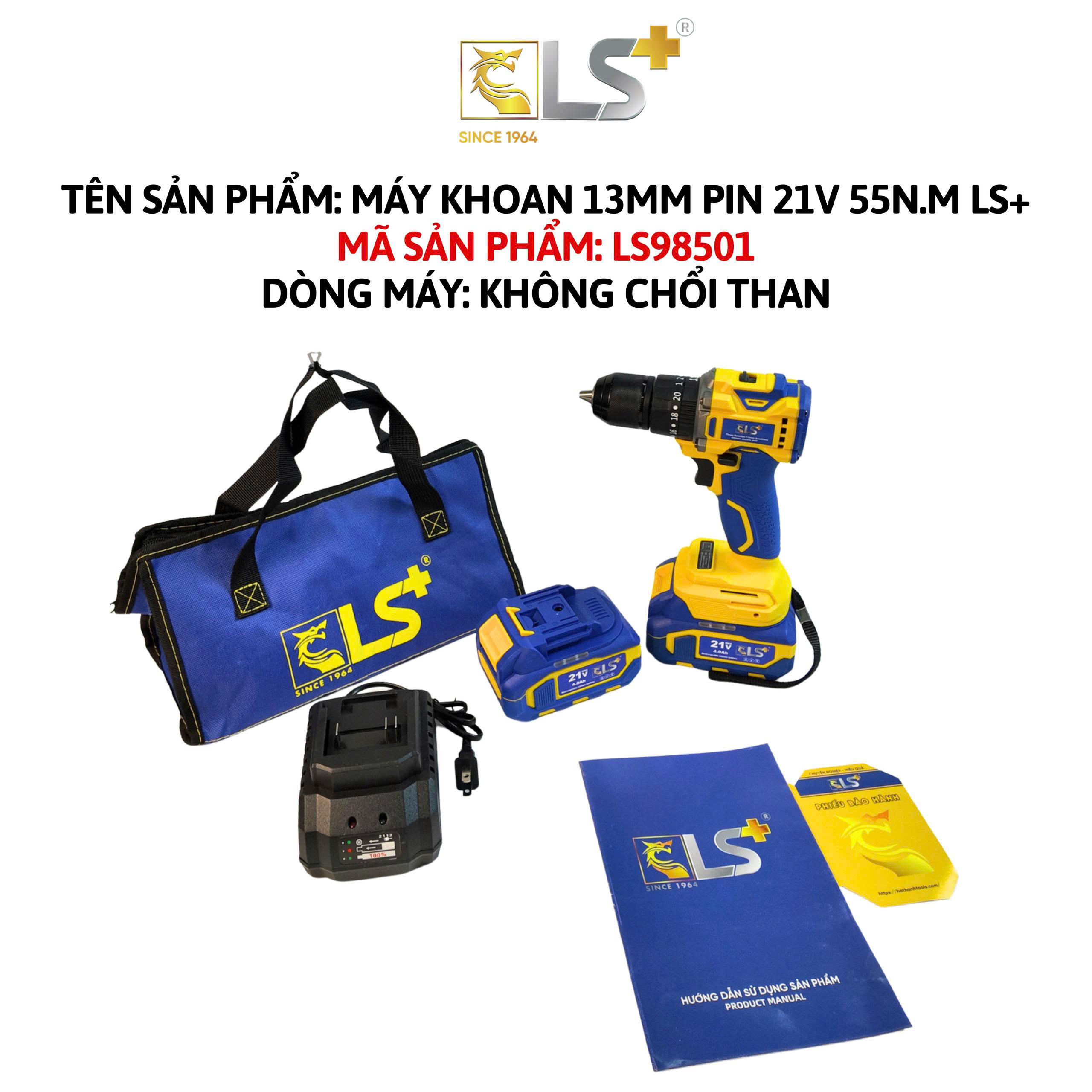 Máy Khoan 13mm Pin 21V 4.0Ah 55N.m LS+
