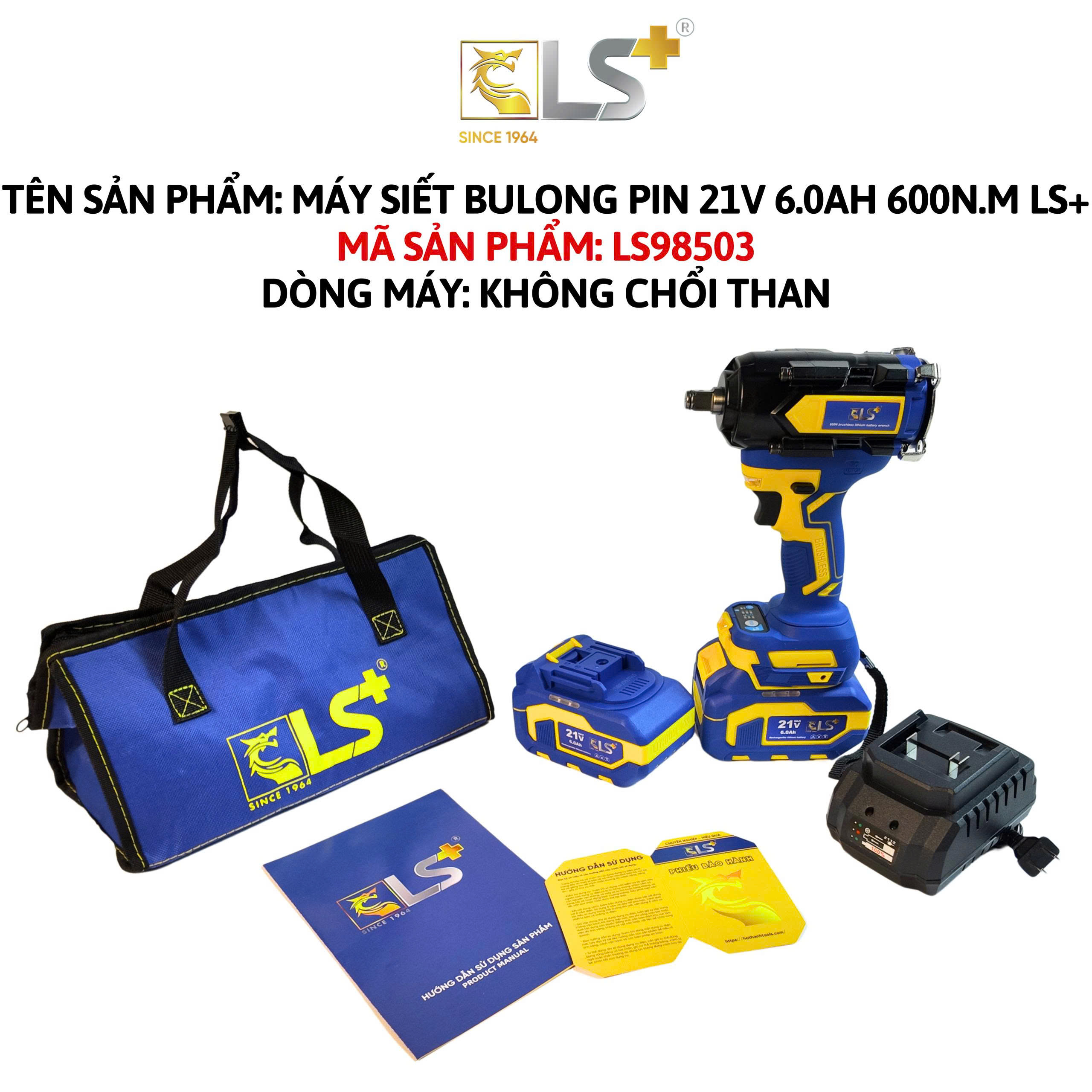 Máy Siết Bulong Pin 21V 6.0AH 600N.m LS+