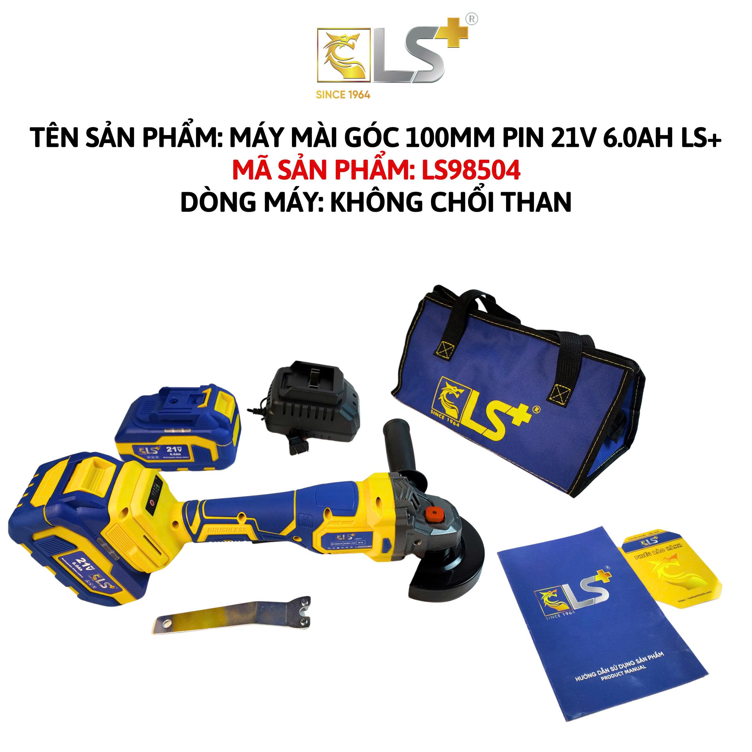 Máy Mài Góc 100mm Pin 21V 6.0AH LS+