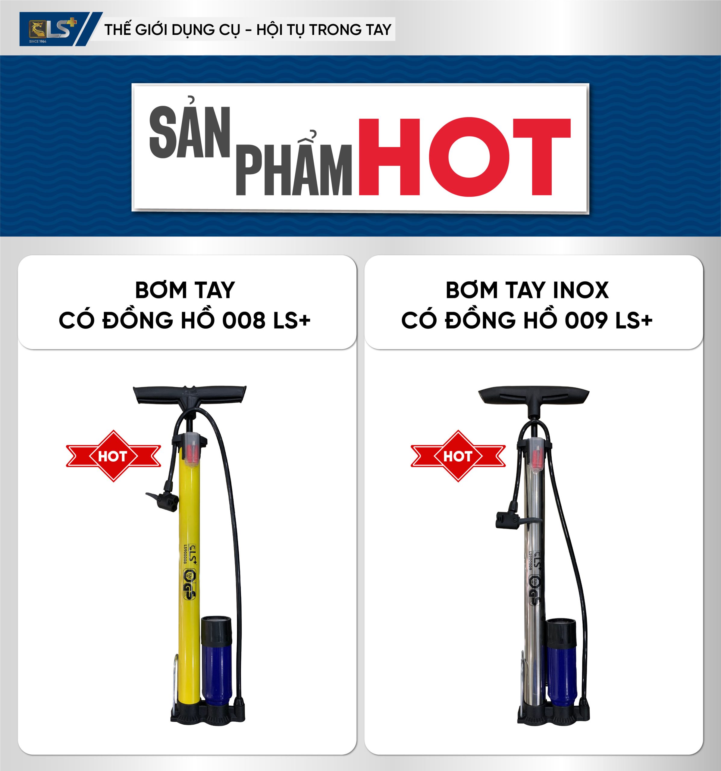 Bơm tay đồng hồ inox 009 LS+