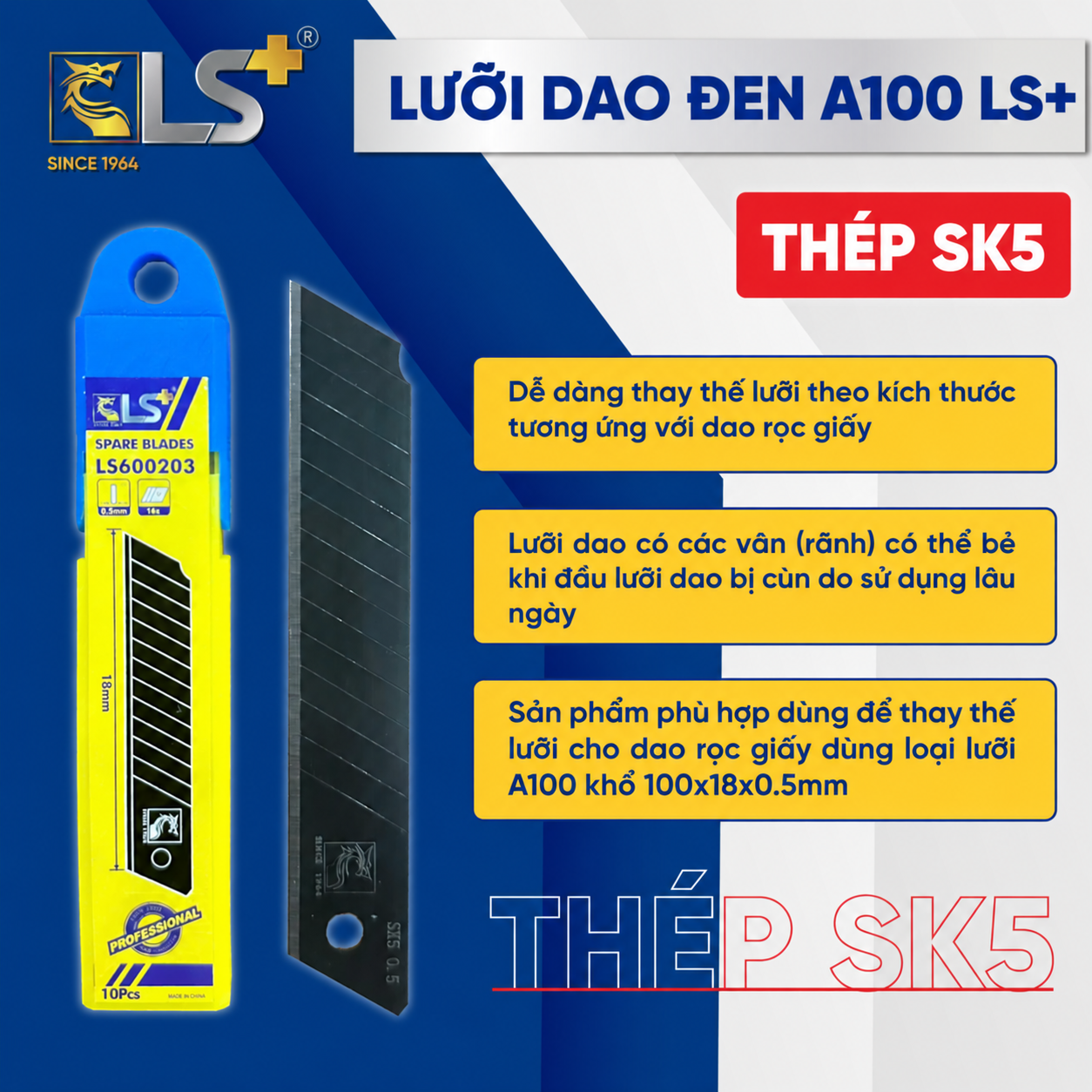 Lưỡi Dao Rọc Giấy Đen A100 Cao Cấp LS+