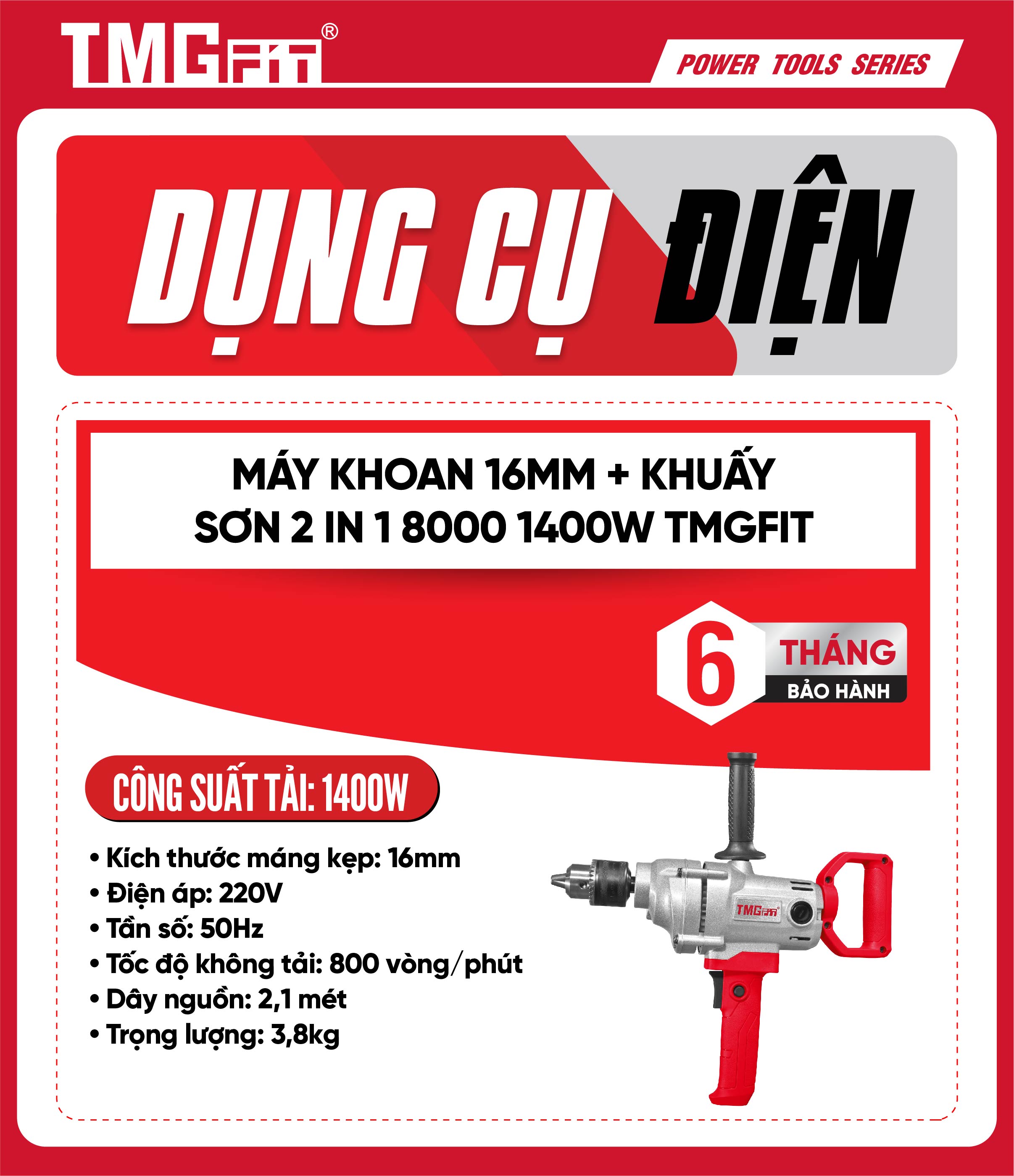 Máy Khoan Sắt 16mm 1400W 8000