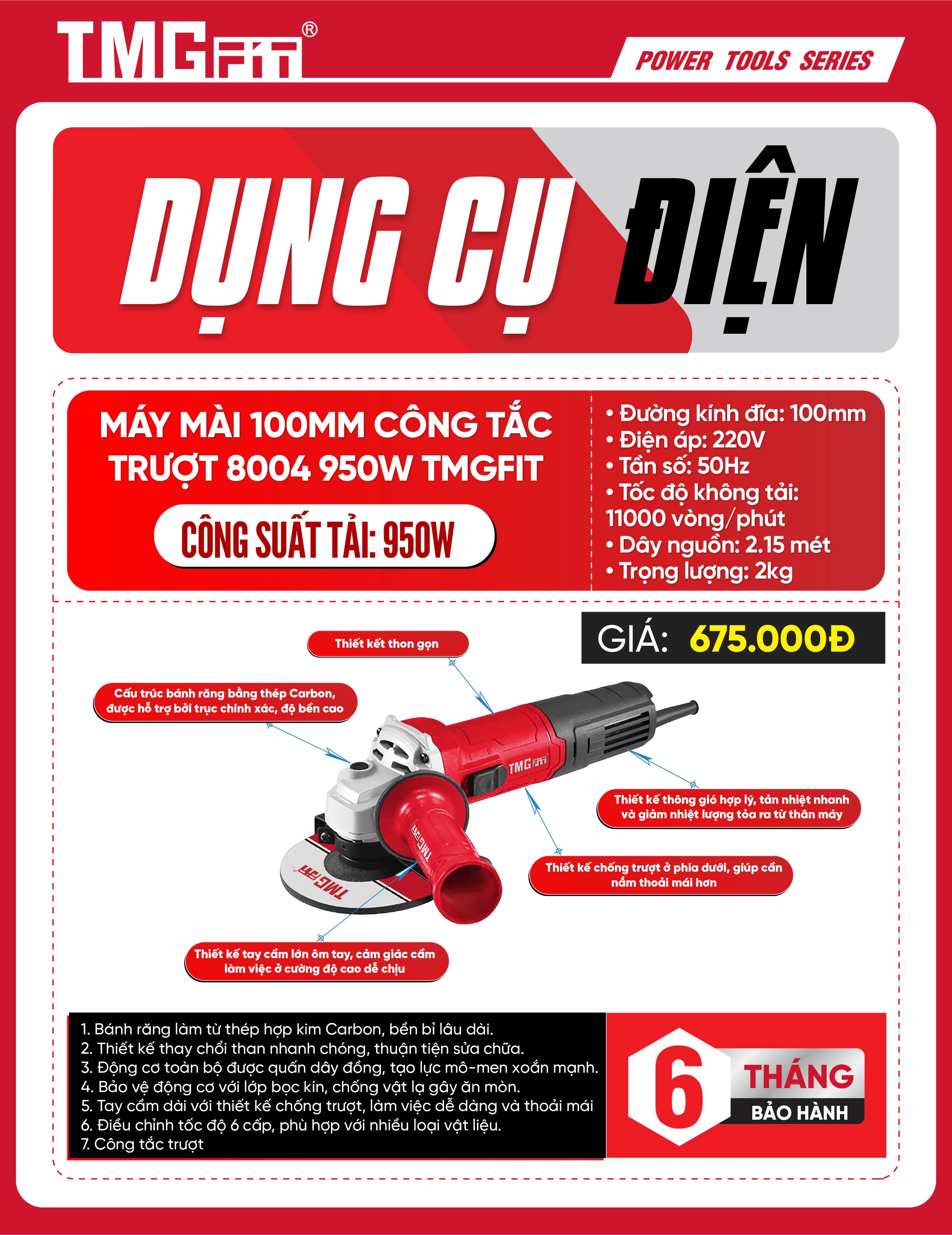 Máy Mài Góc 100mm Công Tắc Trượt 950W 8004