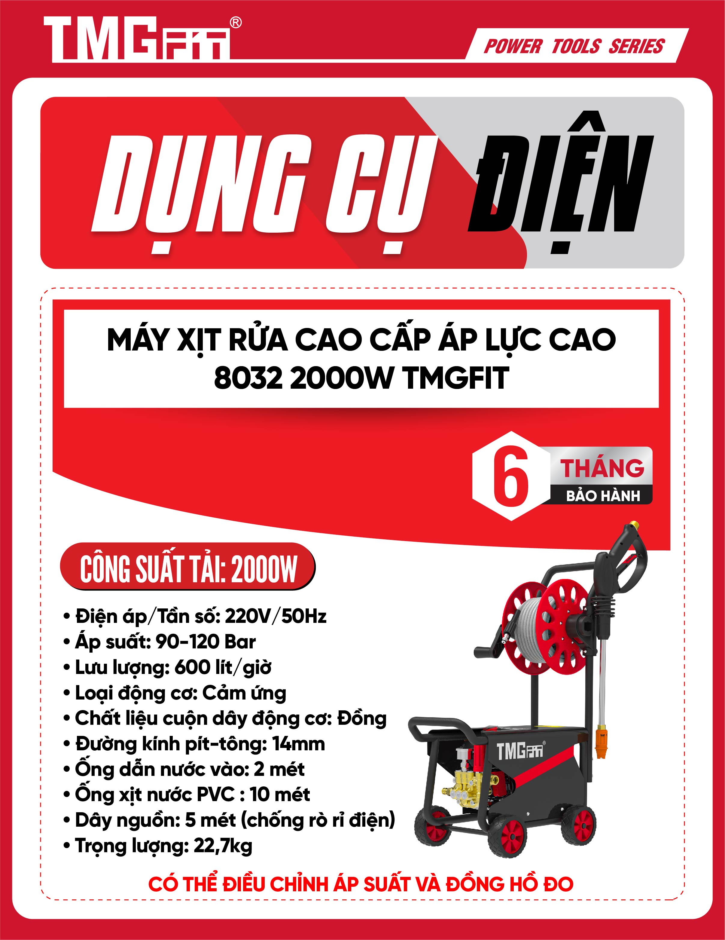 Máy Xịt Rửa Cao Áp Đẩy Tay 2000W 8032