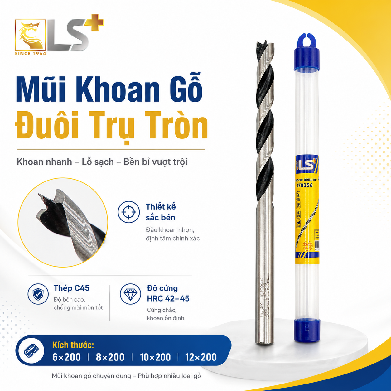 Mũi khoan gỗ đuôi trụ tròn LS+