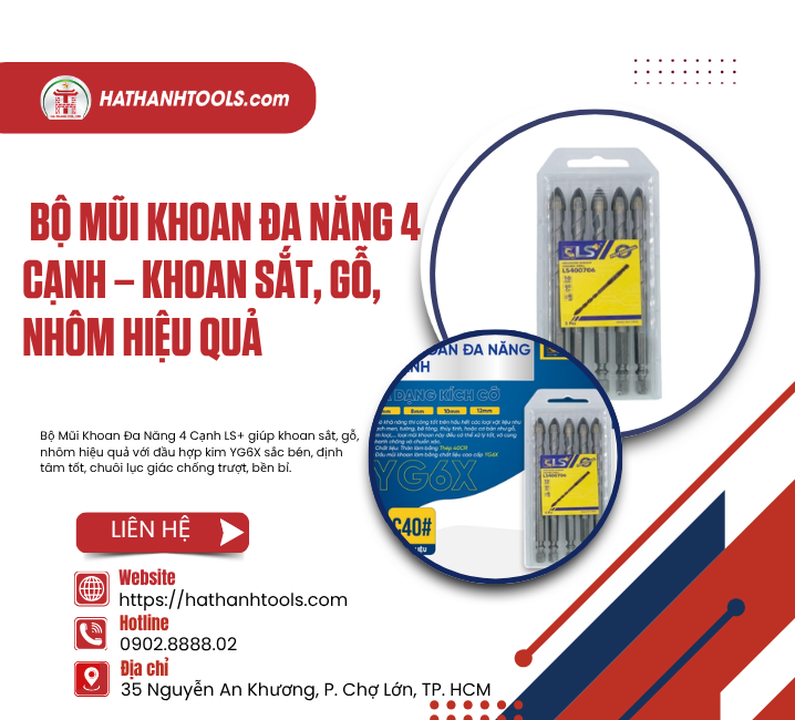Bộ Mũi Khoan Đa Năng 4 Cạnh – Khoan Sắt, Gỗ, Nhôm Hiệu Quả?