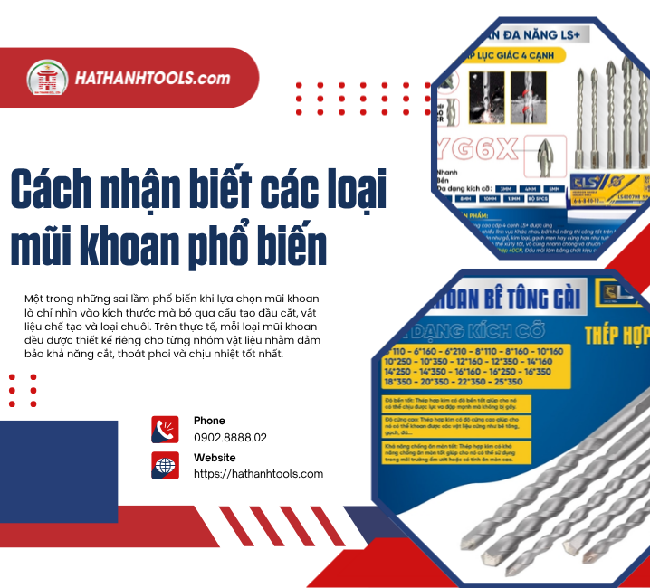 Cách nhận biết các loại mũi khoan phổ biến Một trong những sai lầm phổ biến khi lựa chọn mũi khoan là chỉ nhì