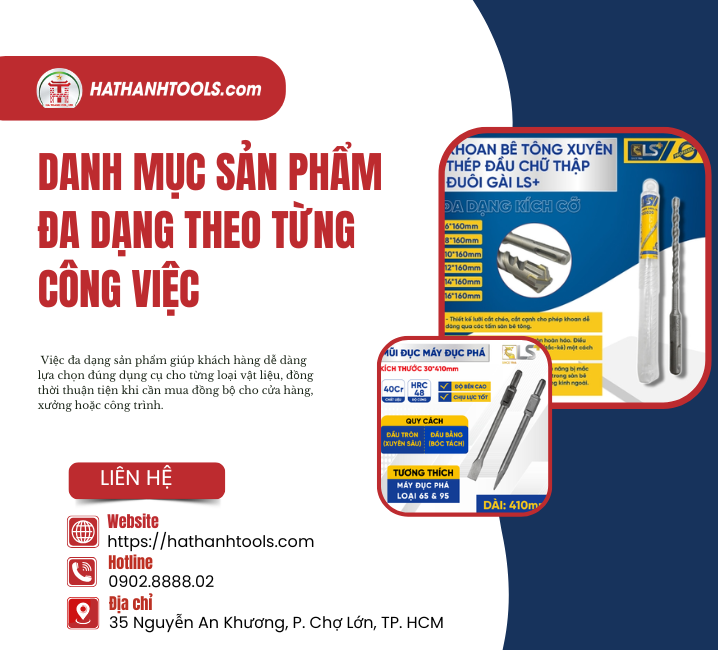 Danh mục sản phẩm đa dạng theo từng công việc