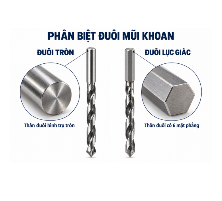 Đuôi lục giác và chuôi tròn khác nhau ở điểm nào?
