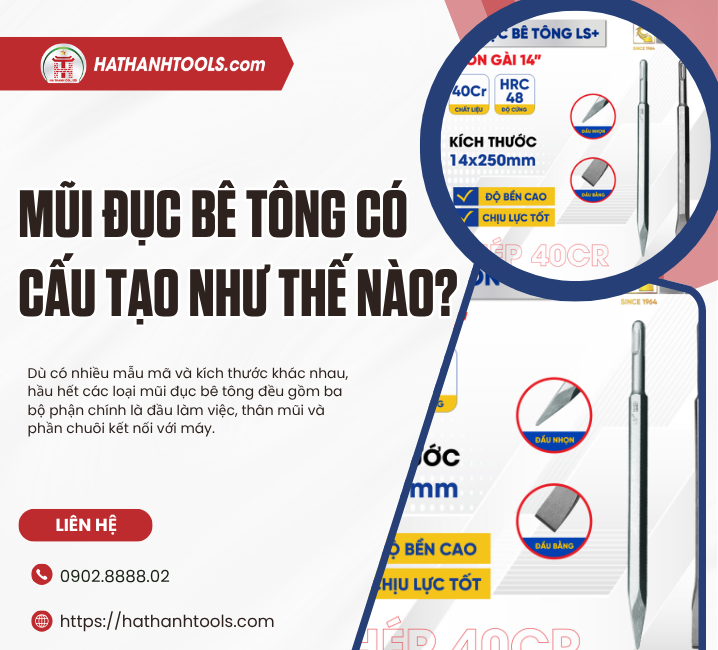 Mũi đục bê tông có cấu tạo như thế nào?