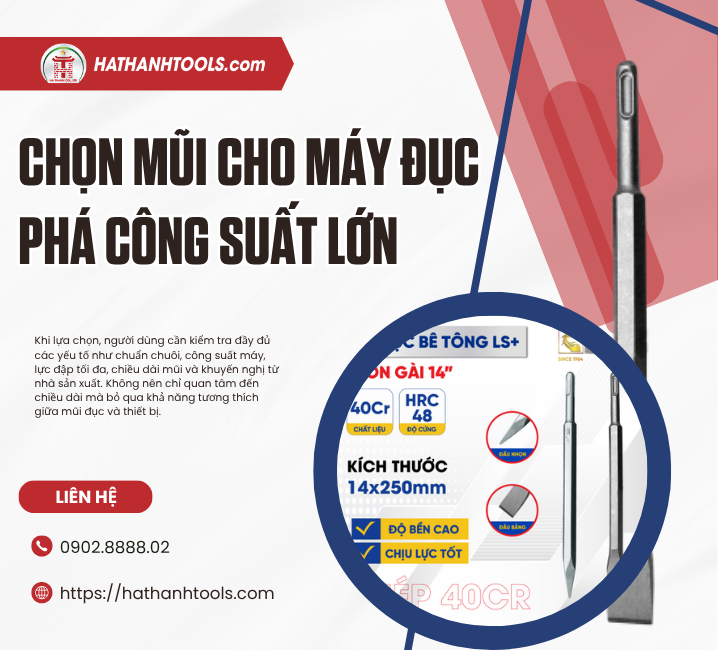 Chọn mũi cho máy đục phá công suất lớn