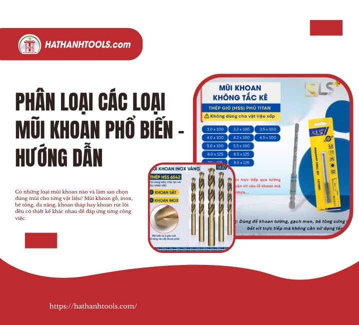 PHÂN LOẠI CÁC LOẠI MŨI KHOAN PHỔ BIẾN – HƯỚNG DẪN CHỌN ĐÚNG TỪNG VẬT LIỆU