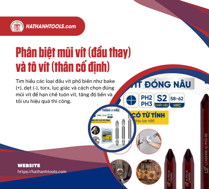 Phân biệt mũi vít (đầu thay) và tô vít (thân cố định)